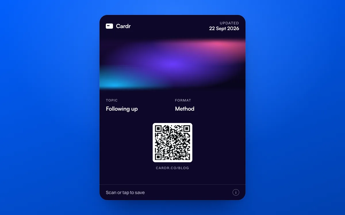 A Cardr Apple Wallet pass in the aurora design, its QR code linking to this post