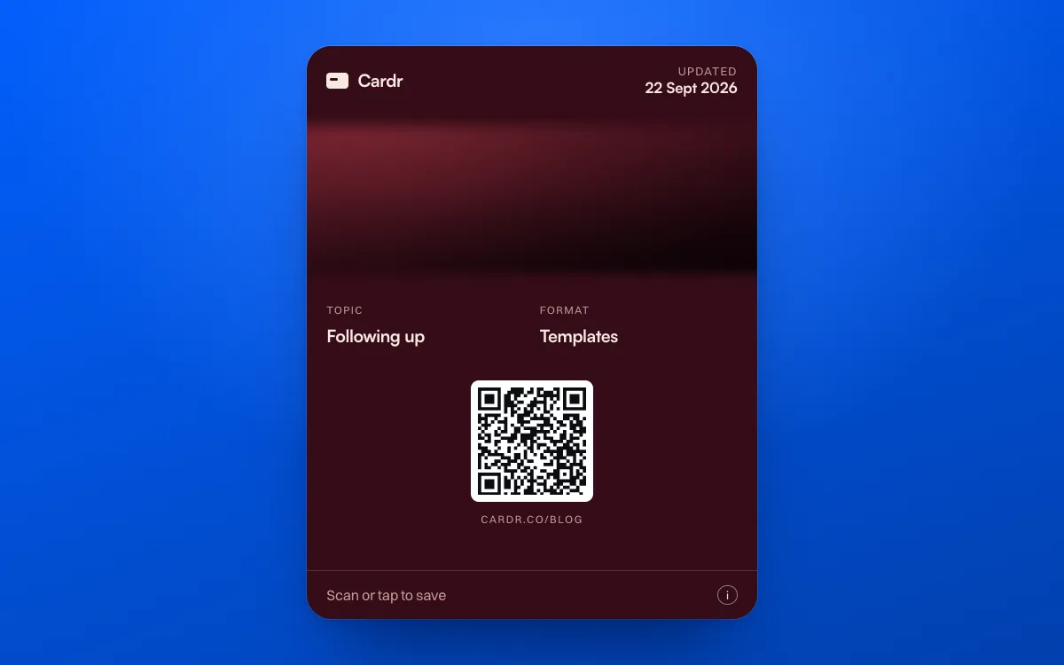 A Cardr Apple Wallet pass in the oxblood design, its QR code linking to this post