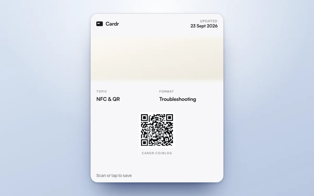 A Cardr Apple Wallet pass in the signature design, its QR code linking to this post