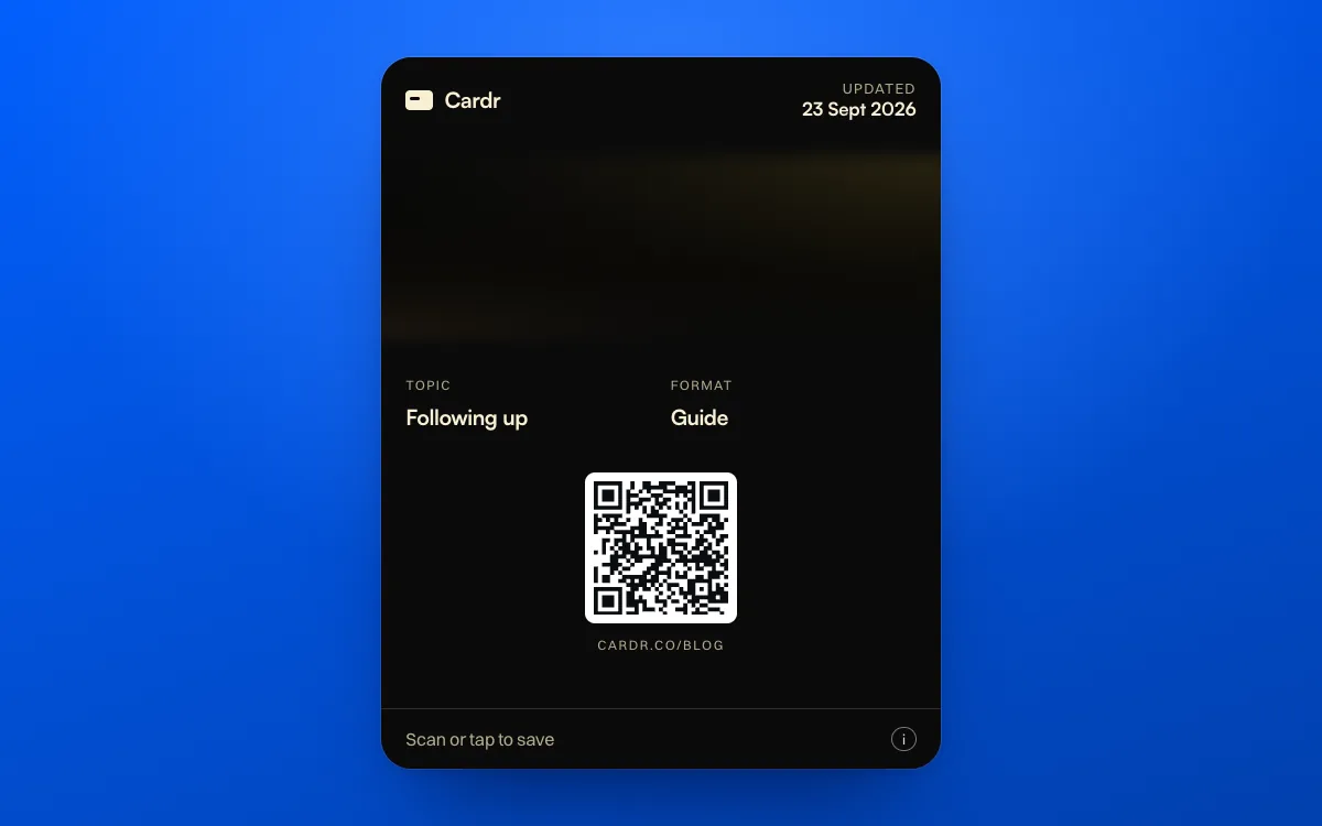 A Cardr Apple Wallet pass in the obsidian foil design, its QR code linking to this post